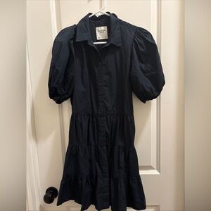 Abercrombie & Fitch Puff Sleeve Mini Shirt Dress Small Black Tiered Poplin
